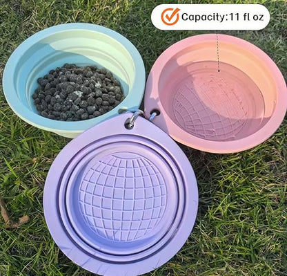 Portable Collapsible Pet Bowl - Food Grade TPR/Silicone, Foldable Dog Cat Travel Bowl with Carabiner for Hiking Camping, Easy Clean & Lightweight (Green) - color: Green
