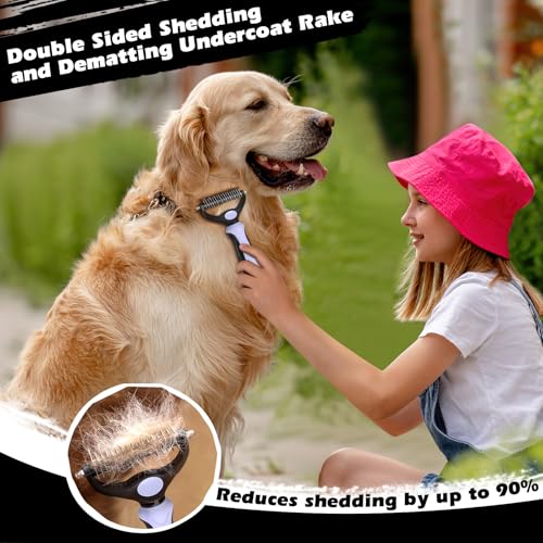 3PCS Self Cleaning Slicker Brush & Pet Grooming Rake & Flea Comb for Dogs,Cats and Horses | Double-Sided Dematting Comb & Skin Friendly Deshedding Grooming Tool | Pet Supplies(Light Purple) - color: Light Purple