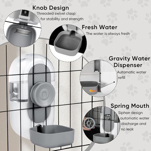 Lemtrflo 28oz Hanging Automatic Water Dispenser，Rabbit Water Bottle,Bunny Guinea Pig Ferret Water Bowl for Cage,Suitable for Small Animal Puppies(Cage Grid Spacing Over 1.2'') (Gray) - color: Gray