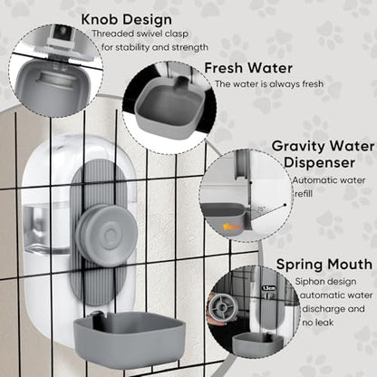 Lemtrflo 28oz Hanging Automatic Water Dispenser，Rabbit Water Bottle,Bunny Guinea Pig Ferret Water Bowl for Cage,Suitable for Small Animal Puppies(Cage Grid Spacing Over 1.2'') (Gray) - color: Gray