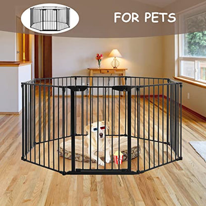 196" Extra Wide Baby Gate Metal Safety Playpen - Fireplace Fence for Toddler/Pet/Dog, Max Length 196", 8-Panel (30" H, Black) - size: 196" Wide, 8-Panel (30" H)
