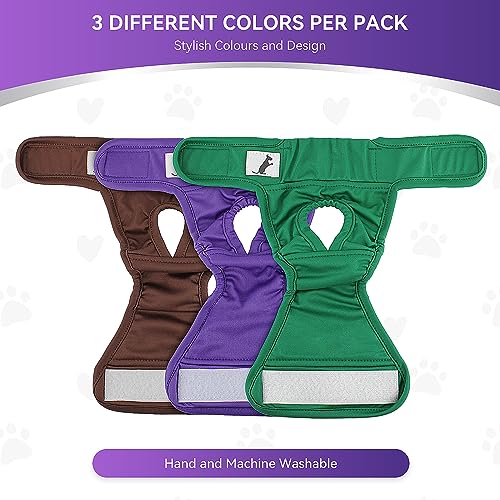 Female Dog Diapers Small Breeds, 3 Pack Washable Dog Period Panties for Small to Medium Dogs, Reusable Doggy Nappies, Pet Sanitary Underwear in Heat/Incontinence, Waist Adjustable, XXL - size: XXL
