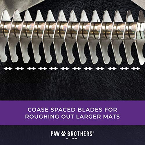 RYAN'S PET SUPPLIES Paw Brothers 13-Blade Coarse Double Wide Dematting Undercoat Rake for Dogs and Cats, Professional Grade, Dog Shedding Brush, Stainless Steel Blades, Rounded Gentle Teeth - size: 13 Blade Coarse