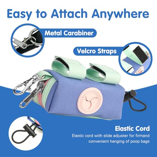 Dog Poop Bag Holder for Leash, Zippered Canvas Poop Bag Dispenser Pouch with Velcro Straps & Metal Carabiner Clip, Holds Keys & Treats for Daily Dog Walking - color: Light Green