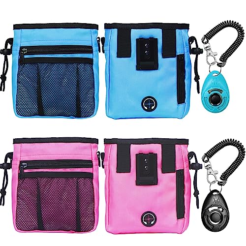 STMK Dog Treat Pouch Dog Clicker Training Kit, Dog Training Treat Pouch Dog Clicker for Training, 3 Ways to Wear Easily Carries Treat Pouches for Pet Training (Blue and Pink) - color: Blue and Pink