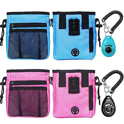 STMK Dog Treat Pouch Dog Clicker Training Kit, Dog Training Treat Pouch Dog Clicker for Training, 3 Ways to Wear Easily Carries Treat Pouches for Pet Training (Blue and Pink) - color: Blue and Pink