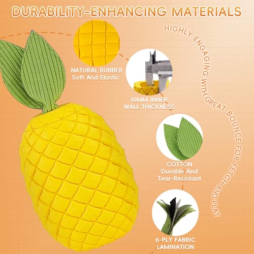 Pineapple Dog Toy for Aggressive Chewers, Tough Rubber | with Squeaker for Medium & Large Dogs, Puppy Teething Toy, Interactive Chew Toy, Helps Clean Teeth - size: Large