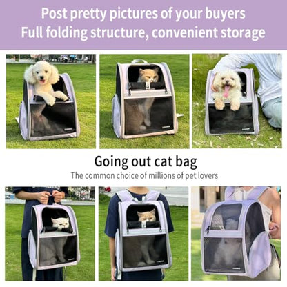 Cat Backpack Carrier for Small Dogs and Medium cat Puppy Kitten Bunny Pet Carrier Backpack Collapsible with Fully Ventilated Mesh with Safety Leash (Purple, 12.9" L x 10.62" W x 15.5" H - M) - color: Purple, size: Medium