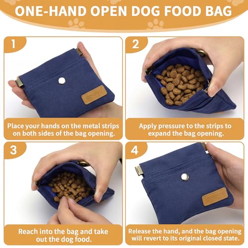 Dog Treat Pouch, Hand Free Dog Training Treat Bag with Carabiner & Magnetic Buckle, Auto Closing Pet Walking Bag for Puppy Travel or Outdoor Use, Pet Feed Snack Reward Pocket, Navy - color: Navy