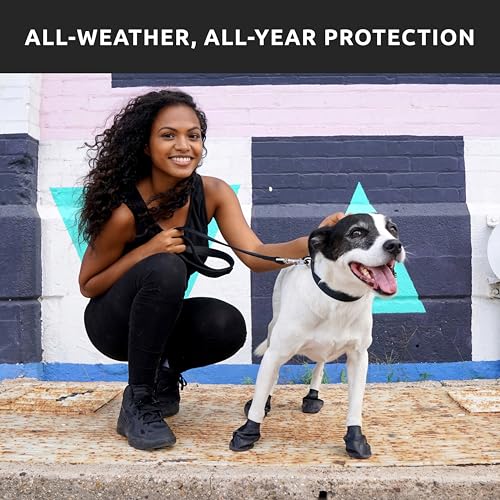 PawZ Rubber Dog Boots for Large Paws - All-Weather Waterproof Dog Shoes, Anti-Slip Traction for Rain, Snow, Mud & Hot Pavement - Pull-On Dog Booties, Black - Large (3"- 4") - Pack of 24 - size: L