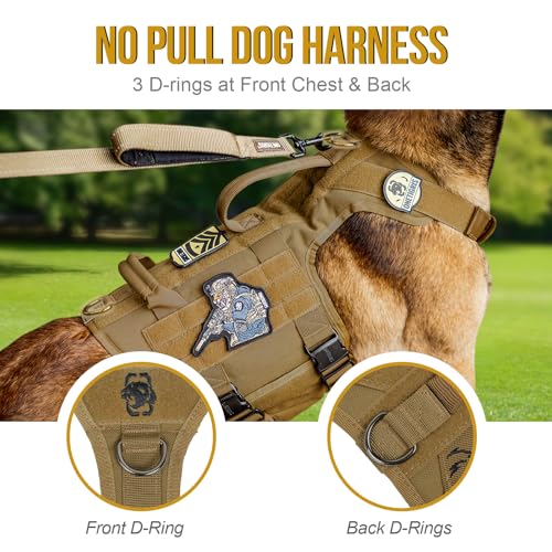 OneTigris Tactical Dog Harness with 5X Metal Buckle,Dog MOLLE Vest with Handle,No Pulling Front Clip,Hook and Loop Panel for Dog Custom Patch - color: Brown, size: XL