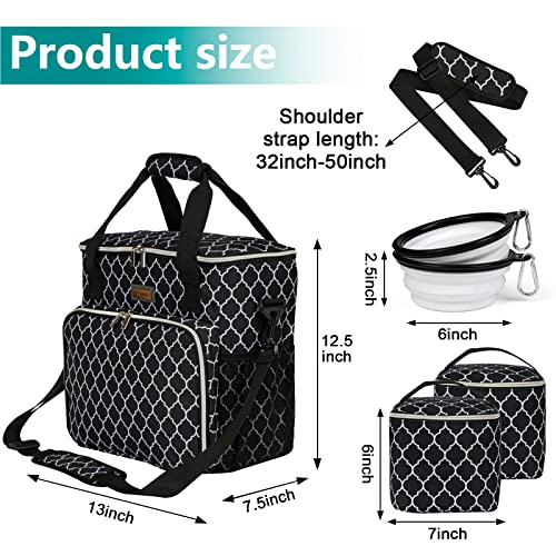 BAGLHER Dog Travel Bag, Pet Travel Bag (ALL Pet Travel Supplies), With 2 Pet Food Containers and 2 Collapsible Silicone Bowls; Essential Kits for Travel DLblack - color: DLblack, size: Medium