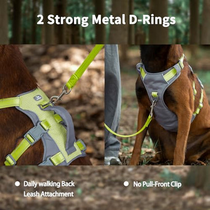 Huntboo Reflective Dog Harness with Handle, Escape Proof, No Slip, Breathable, Lightweight, Adjustable Lift Harness for Small, Medium, and Large Dogs Walking, Training,and Running Gear(Bright Green,L) - color: Bright Green, size: Large (Pack of 1)