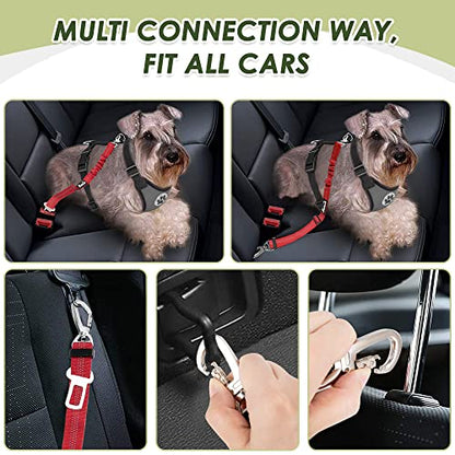 SlowTon Dog Seatbelt, 2 Pack Dog Seat Belt Car Leash Adjustable Elastic Bungee Buffer Heavy Duty Nylon Reflective Pet Safety Tether Connect to Dog Harness for Travel Riding in Vehicle (Daul Clip, R) - color: Red