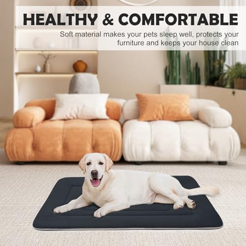 Dog Bed Soft Dog Crate Bed Pad Mat, 48 in Non Slip Bottom Washable Beds for Extra Large Dogs, Pet Bed Mattress Kennel Pad, Dark Blue Gray - color: Dark Blue Gray, size: 48.0"L x 30.0"W x 1.2"Th
