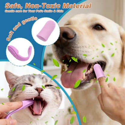 7 PCS Pet Grooming Kit for Dogs and Cats | Dog Washing Gloves | Dog Bath Brush | Cleanroom Gloves | Dog Shampoo Brush | Finger Toothbrushes | Storage Bag | All-in-One Pet Care (Pink) - color: Cherry Blossom Pink