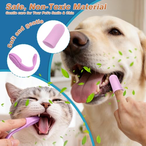 7 PCS Pet Grooming Kit for Dogs and Cats | Dog Washing Gloves | Dog Bath Brush | Cleanroom Gloves | Dog Shampoo Brush | Finger Toothbrushes | Storage Bag | All-in-One Pet Care (Pink) - color: Cherry Blossom Pink