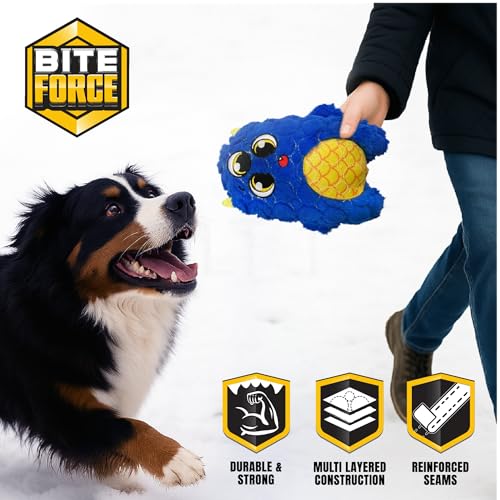 Bite Force - Durable & Strong Dog Toy Blue Furocious Frank Monster with Squeaker, Kevlar-Reinforced Seams for Aggressive chewers. - color: Medium - Furocious Frank