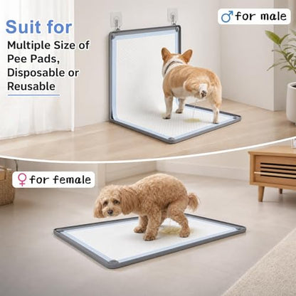 Pee Pad Holder for Dogs, 24" x 24" Thick Silicone Puppy Pad Holder with Wall Hanging Hook, Non-Slip Rubber Mat with Fixed Buttons for Floor Protection, Versatile Pee Pad Tray for Indoor Potty Training