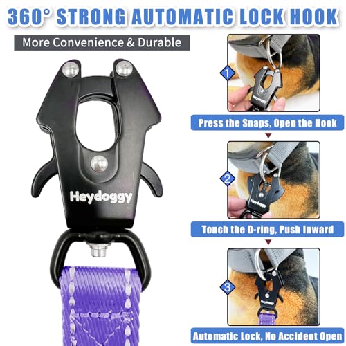 Strong Heavy Duty Dog Leash - 4ft Reflective Nylon Training Leash with Soft Padded Double Handle & Auto Lock Frog Clip, Safety Traffic Control for Large Medium Small Dogs No Pull Walk Light Purple,4ft - color: Light Purple, size: 4FT x 1" x 2.8MM