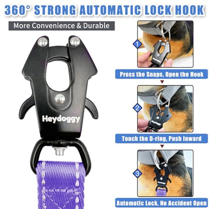 Strong Heavy Duty Dog Leash - 4ft Reflective Nylon Training Leash with Soft Padded Double Handle & Auto Lock Frog Clip, Safety Traffic Control for Large Medium Small Dogs No Pull Walk Light Purple,4ft - color: Light Purple, size: 4FT x 1" x 2.8MM