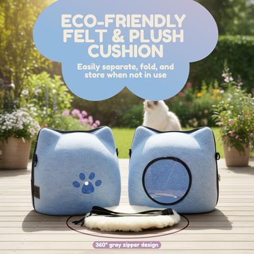 Cat Cave Bed for Indoor Cats – Felt Covered Hideaway with Cushion, Foldable Enclosed Pet House, Portable Cozy Cave Bed for Medium & Large Cats (Blue)