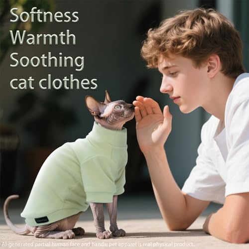 Sphynx Cat Clothes Fleece Pullover Sweater | Soft warm fleece, covers belly. Stretchy, easy on. Washes well. For small dogs & cats: daily walks, naps, AC rooms. - color: PGreen, size: X-Large