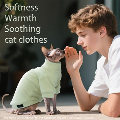 Sphynx Cat Clothes Fleece Pullover Sweater | Soft warm fleece, covers belly. Stretchy, easy on. Washes well. For small dogs & cats: daily walks, naps, AC rooms. - color: PGreen, size: X-Large