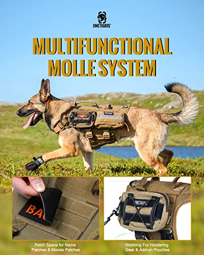 OneTigris Tactical Dog Harness with 5X Metal Buckle,Dog MOLLE Vest with Handle,No Pulling Front Clip,Hook and Loop Panel for Dog Custom Patch - color: Brown, size: M