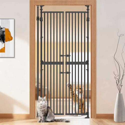 YGP 74.8-90.5” Extra Tall Cat Gate,33–37.8" Wide Pressure Mounted Cat Gate for Doorway, 1.3" Narrow Bar Cat Dog Proof Pet Gate,Auto Close No Drilling for Indoor Stairs Window Wall,Black - color: Black, size: 33-37.8"