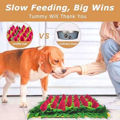 Snuffle Mat for Dogs, Cats, Rabbits, Guinea Pigs, Durable Washable Pet Feeding Mat, Flower & Grass Slow Feeder, Nose Work Training Pad, Anxiety Relief & Mental Stimulation(S, Rose Red) - color: Rose Red
