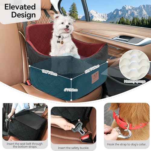 GL GLENSLAVE Dog Car Seat for Small/Medium Dogs, Dog Booster Car Seats with Thick Cushion for Dogs Under 35lbs, Detachable Washable Pet Carseat with Storage Pockets, 2 Safety Belts(Black/Red) - color: Black/Red