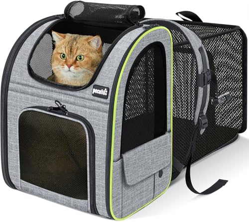 pecute Cat Backpack Expandable, Cat Carrier Backpack with Breathable Window - color: Grey, size: 12.6"L x 10.2"W x 16.5"H