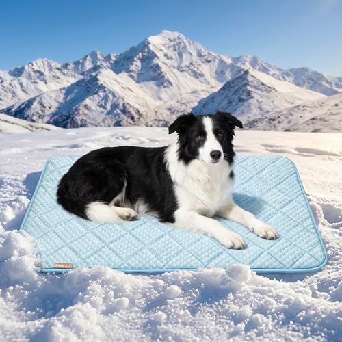 PPOLCA Waterproof Cooling Mat for Large Dogs - Q-MAX>0.5, Thin Memory Foam Kennel Dog Crate Bed, Portable Non-Slip & Machine Washable Dog Pad for Indoor & Outdoor 23x35, Light Blue - color: Light Blue, size: 23x35