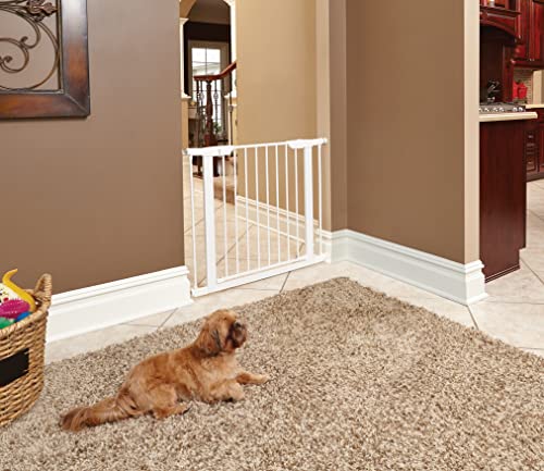 Midwest 39" Steel Walk-Thru Dog Gate, White | Pressure Mounted, Expands 29.5"- 38" Wide, Auto-Close Door, Spring-Loaded Latch, Includes Two 3" Extensions - color: White, size: 39-Inch