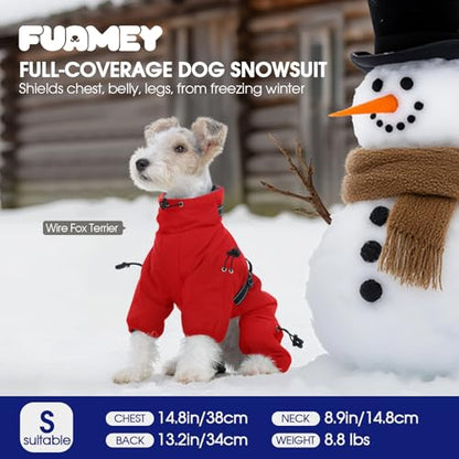 FUAMEY Full Body Dog Coat,Warm Dog Fleece Jackets with Harness Built in Windproof Dogs Snowsuit Zip up Pet Four Legged Pets Jumpsuit Winter Outfit Cold Weather Coats for Small Dogs Red S - color: Red, size: Small