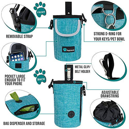 PetAmi Dog Treat Pouch, Large 3-Cup Dog Training Treat Bag with Poop Bag Dispenser, Hands-Free Waist Belt & Crossbody Strap, Reflective with Multiple Pockets & Belt Clip (Sea Blue) - color: Sea Blue