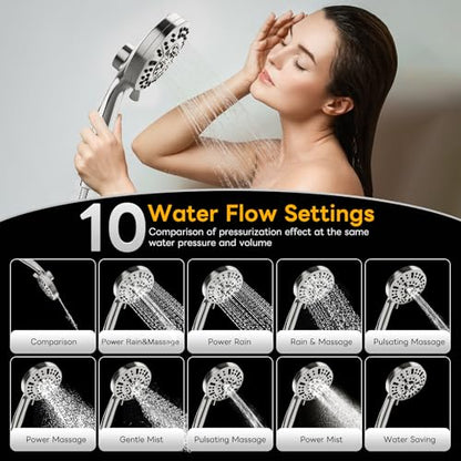 Magnetic Handheld Shower Brushed Nickel,High-Pressure 10-Mode Shower Head with Magnetic Guidance Docking System,Stainless Steel Hose - color: Brushed Nickel