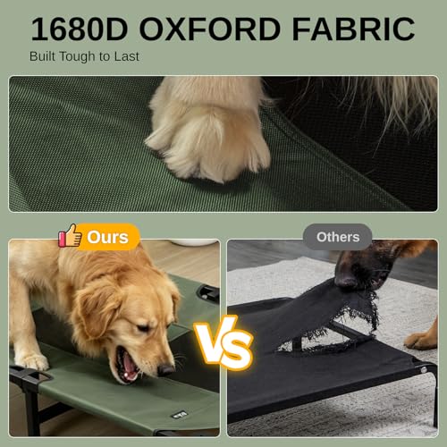 Elevated Dog Bed for Large Dogs, Cooling Mesh Raised Pet Cot with Waterproof 1680D Oxford Cover, Anti-Static Easy Clean Washable Cover, Heavy Duty Steel Frame, Non-Slip (Green, 46"L x 29"W x 7.5"Th) - color: Green