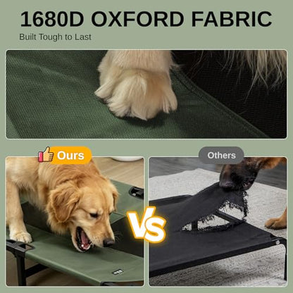 Elevated Dog Bed for Large Dogs, Cooling Mesh Raised Pet Cot with Waterproof 1680D Oxford Cover, Anti-Static Easy Clean Washable Cover, Heavy Duty Steel Frame, Non-Slip (Green, 46"L x 29"W x 7.5"Th) - color: Green