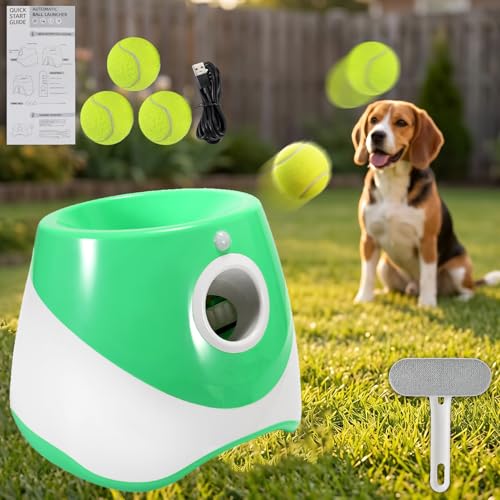 Automatic Ball Launcher for Dogs with 3 Balls, Auto/Manual Modes, 3 Launching Adjustable Distances 10-30ft Ball Thrower for Dogs, Interactive Fetch Machine for Small Medium Dog Indoor/Outdoor Play (C) - color: C