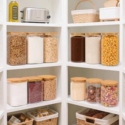 ComSaf 2Pcs Large Glass Storage Containers with Lids 4Qt, 1 Gallon Wide Mouth Flour Sugar Storage Containers, Large Capacity and Sealed for Rice, Cereal, Oat, Easy Clean and Scoop, Pantry Organization - size: 4Qt*2