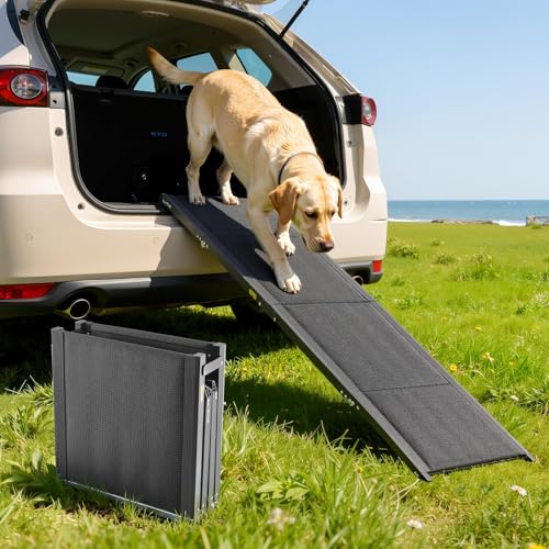 VEVOR Dog Ramp for Cars, 71" L x 20" W, Folding Pet Ramps for Medium & Large Dogs up to 250lbs, Pet Stair Ramp with Non-Slip Oxford Fabric Surface, Portable Outdoor Dog Car Ramps for SUV & Truck