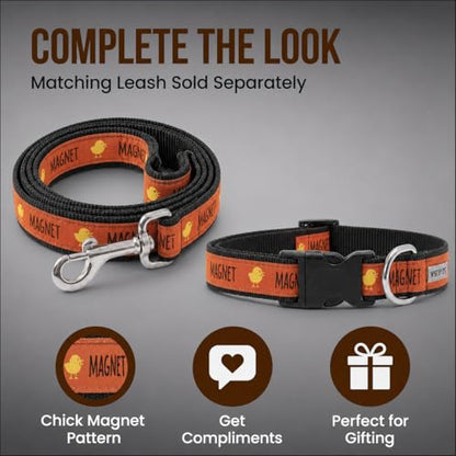 THE WORTHY DOG Spring Holiday Chick Magnet Dog Collar – Durable Nylon, Woven Ribbon, Quick-Release Buckle, Nickel D-Ring – Red, Large - color: Chick Magnet - Red, size: Large