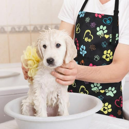 Dog Grooming Waterproof Apron with 2 Pockets, Cute Animals Puppy Dog Pets Apron - style: Dog Paw Heart