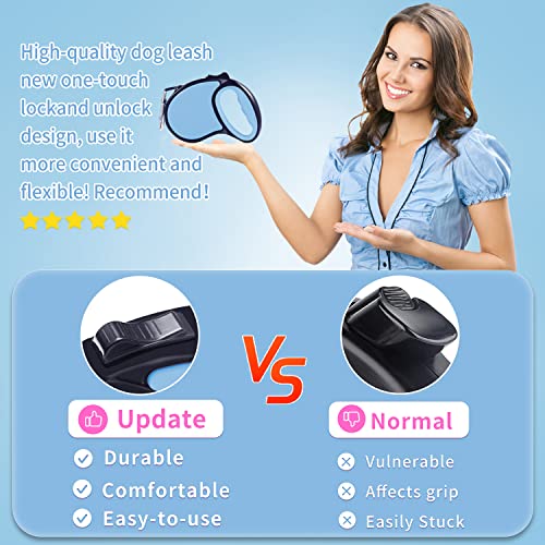 Retractable Dog Leash,[Strong Nylon Tape][One-Handed One Button Lock] for Small Medium Dogs and Cats,16ft Pet Walking Leash with 360°Tangle-Free Design,Anti-Slip Handle,Gift Package (Light Blue) - color: Light Blue