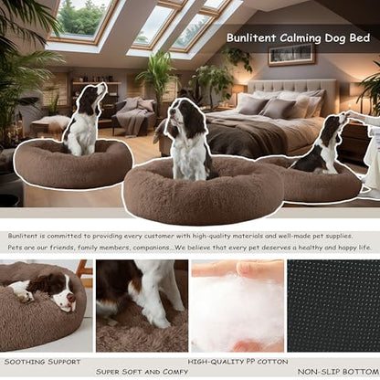 Bunlitent 46'' Donut Dog Bed, Calming Dog Bed for Large Sized Dog, Brown | Plush Anti-Anxiety, Donut Shape, Warming Cozy, Round Cuddler Nest, Soft Cute,Marshmallow Cuddler Nest Pet Bed - color: Brown, size: 46"L x 46"W x 8"Th