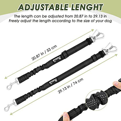 SlowTon Dog Seatbelt, 2 Pack Dog Seat Belt Car Leash Adjustable Elastic Bungee Buffer Heavy Duty Nylon Reflective Pet Safety Tether Connect to Dog Harness for Travel Riding in Vehicle (Daul Clip, B) - color: Black