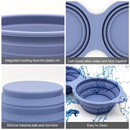 SLSON Collapsible Dog Bowls,Integrated Molding Dog Double Bowl No Plastic Rim 2 in 1 Foldable Pet Food & Water Bowl Cat Feeder Dish for Walking,Hiking,Camping (Taro Purple) - color: Taro Purple