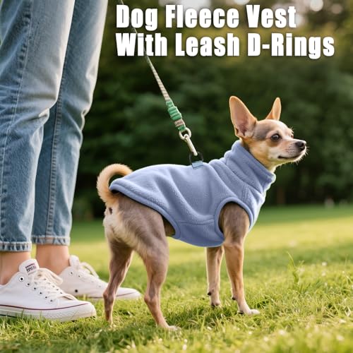 Idepet Dog Fleece Vest Sweater Zip Up Warm Pullover Dogs Jacket with D-Ring Leash Winter Cold Weater Coat Pet Sweatershirt Clothes Hoodie for Small Medium Dogs Boy Girl(Sky Blue,XXS) - color: Sky Blue, size: XXS